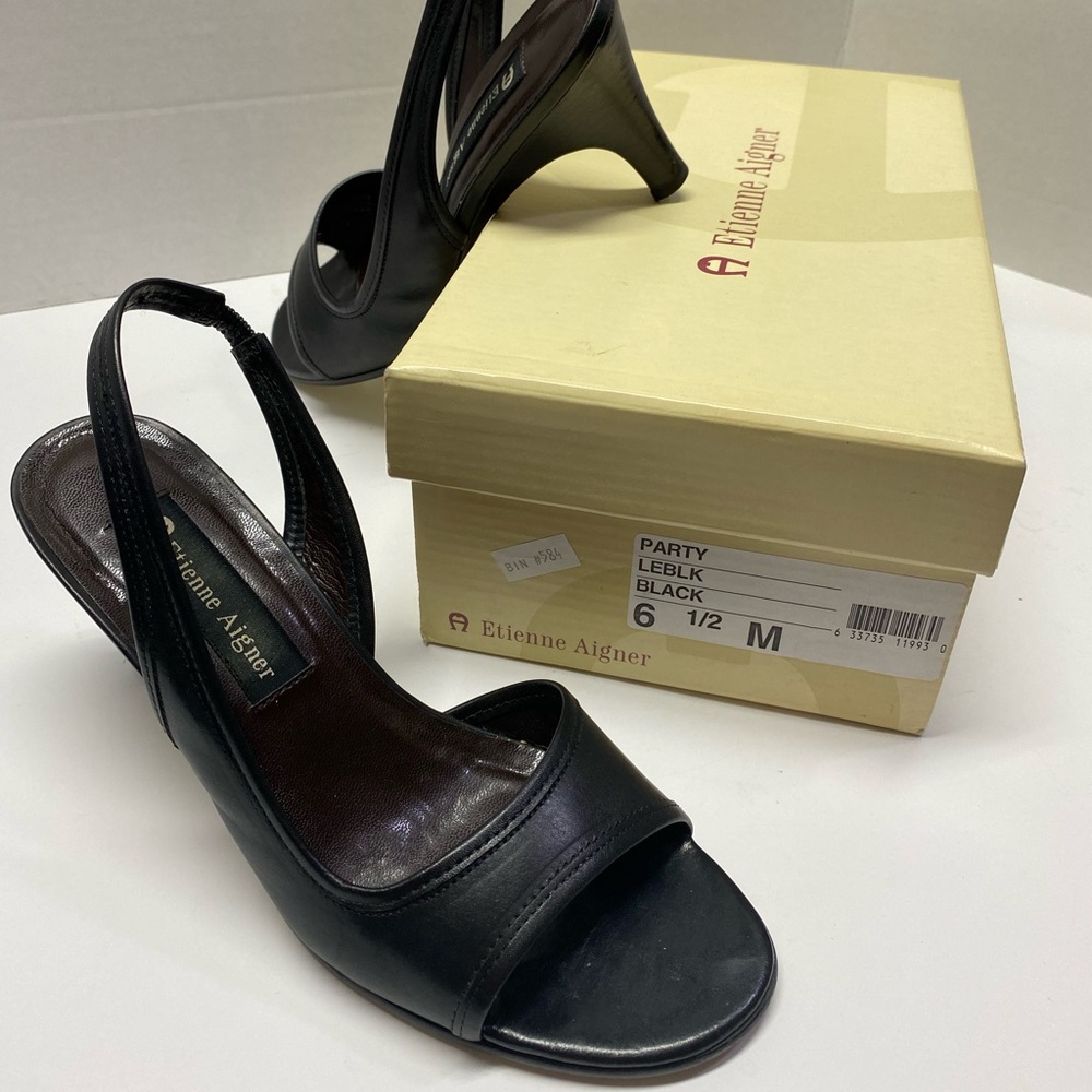 Etienne Aigner Black Leather Sling Back 6.5